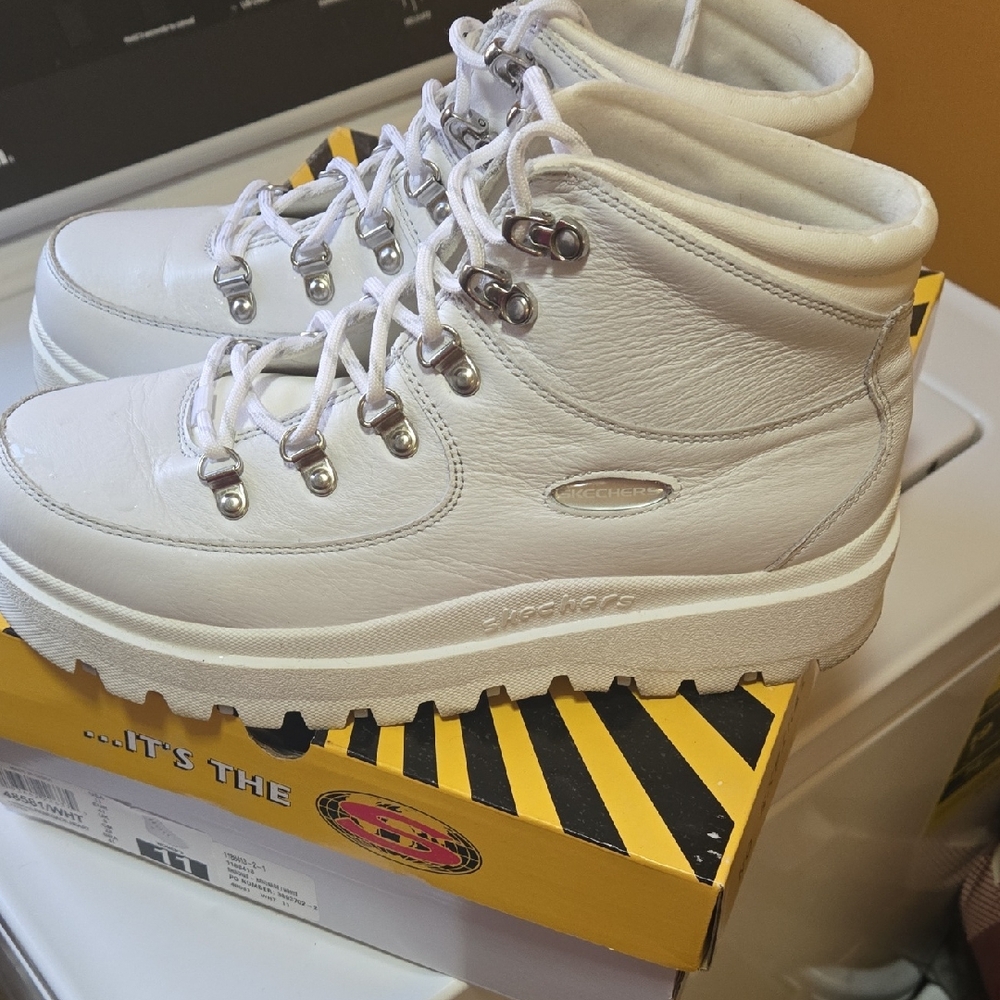 Skechers White Lace Up Boots